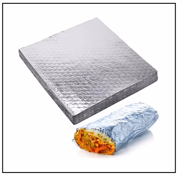 ورق المنيوم (فويل) حراري لتغليف السندويشات – مقاس 27.3 × 22.8 سم عبوة متداخلة (تاس راس )– 500 ورقة