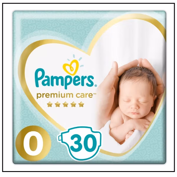 بامبرز بريميوم كير رقم 0 للمواليد الجدد – 30 قطعة