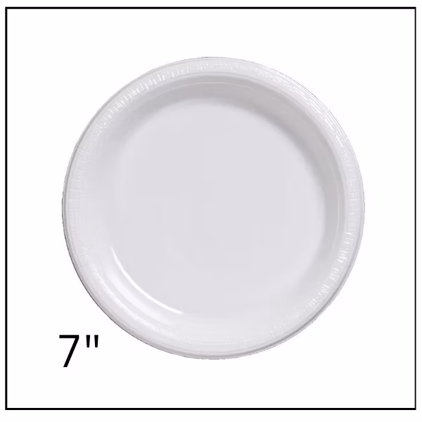 صحون بلاستيك مقوّى صغيرة 7" – أبيض – 1 ربطة/20 حبة – للاستعمال مرة واحدة